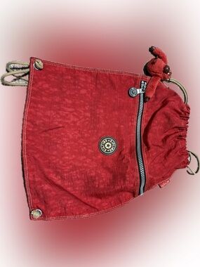 Kipling Red Drawstring Crossbody Bag with Monkey Charm